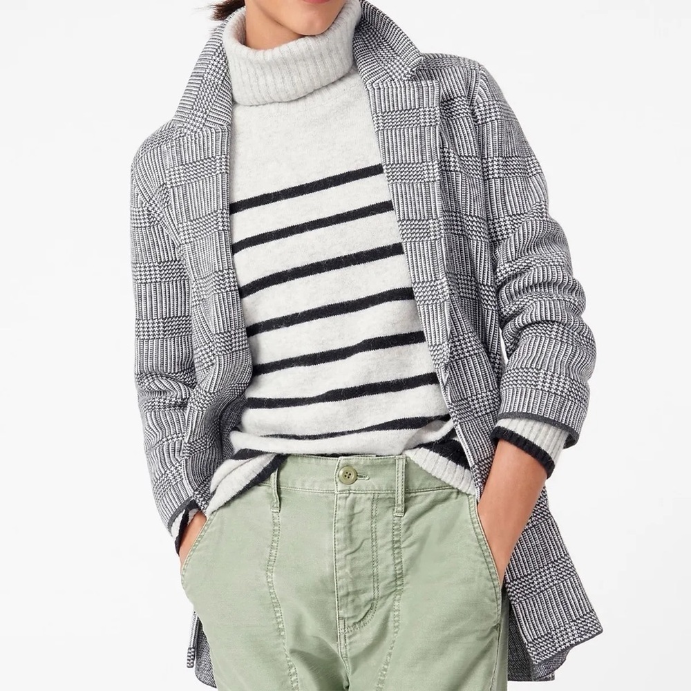 J. Crew Sophie Open Front Sweater Blazer Gray Glen Plaid Size Medium unlined …